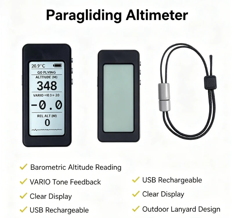 High Precision Paragliding Altimeter Variometer Outdoor Sports Equipment Pilot Flying Accessory for Paragliding & Skydiving