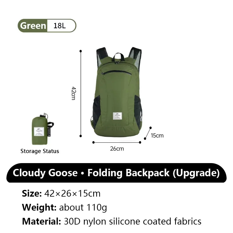 Naturehike Cloudy Goose 18L 22L Silicone Folding Backpack Lightweight Portable Waterproof Bag Outdoor Hiking Shoulder Skin Bags