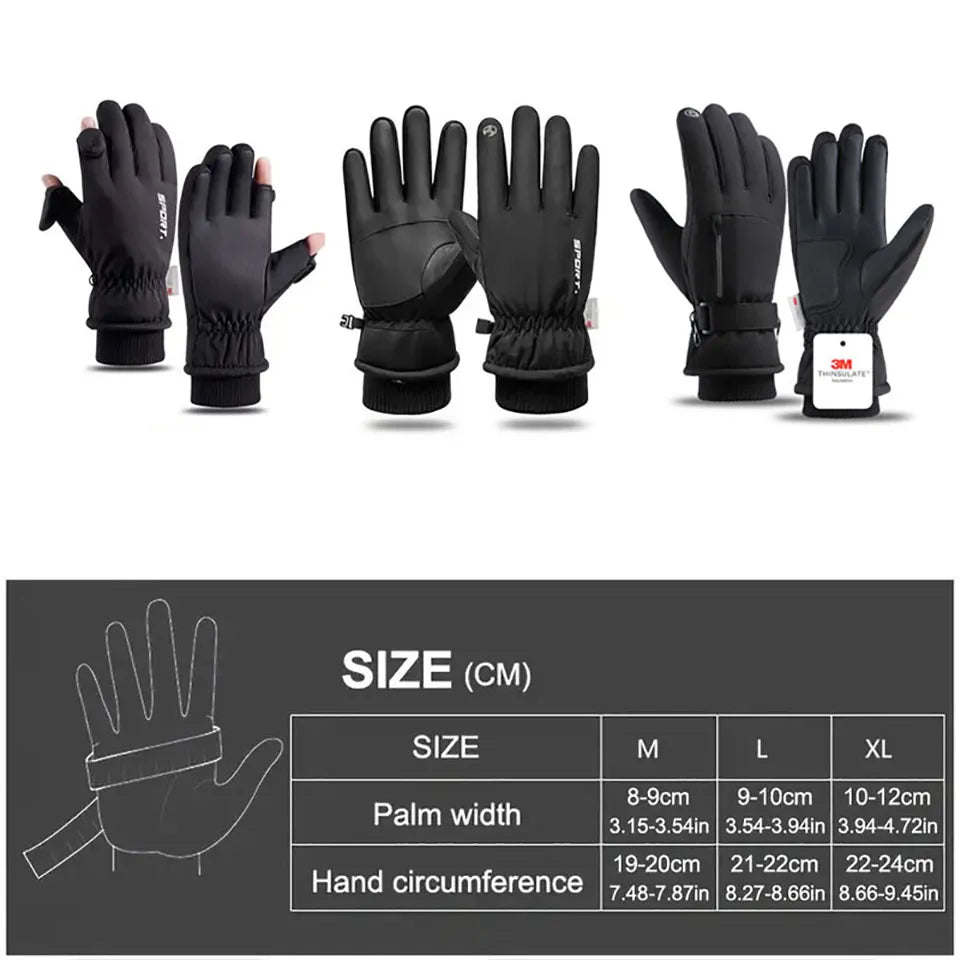 1Pair Ski Gloves Lengthen The Wrist Windproof Warm Thickened Palm Pads Commuting Cycling Waterproof Touch Screen Unisex