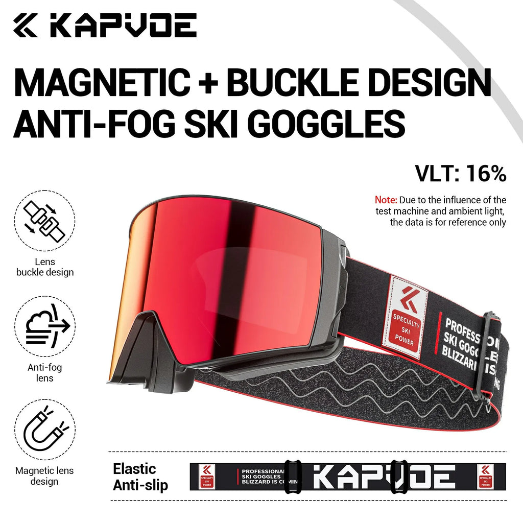 KAPVOE Outdoor Photochromic Ski Goggles Winter Snow Sports for Unisex Snow Glasses UV400 Anti-fog Magnetic Snowboard Glasses