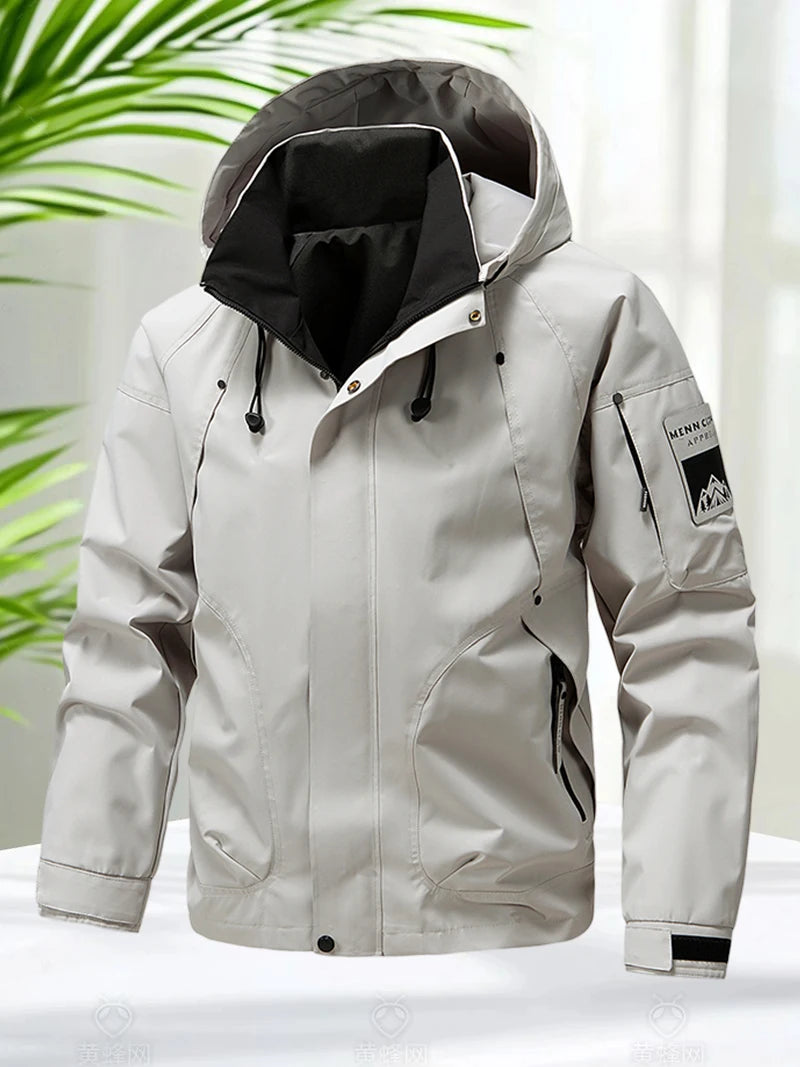 Waterproof Jacket Men Outdoor Softshell Zip Up Hooded Jacket Windbreaker Hiking Camping Coats Lightweight Spring Autumn Coats