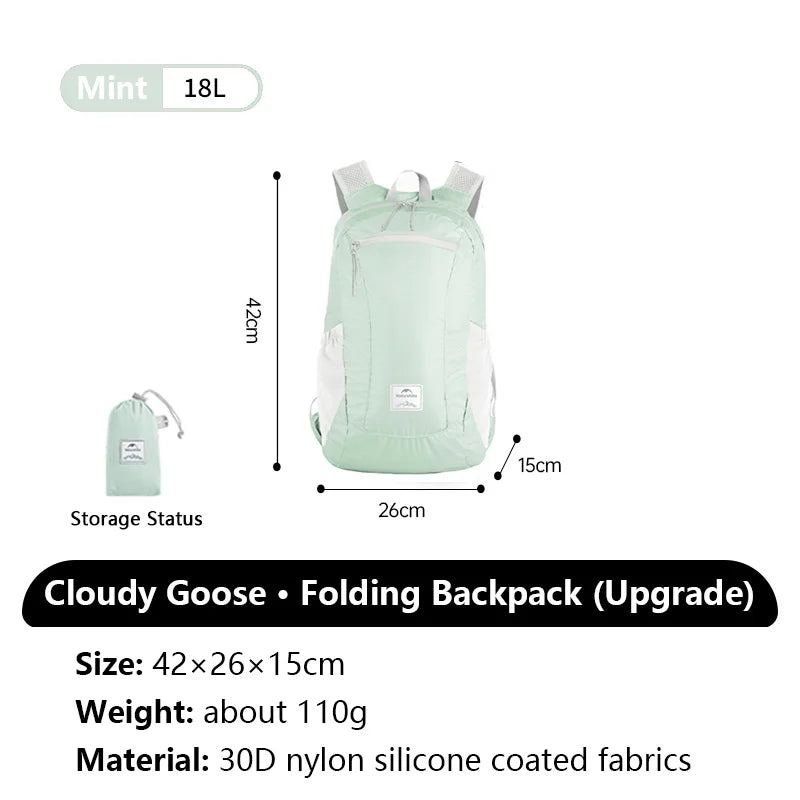Naturehike Cloudy Goose 18L 22L Silicone Folding Backpack Lightweight Portable Waterproof Bag Outdoor Hiking Shoulder Skin Bags