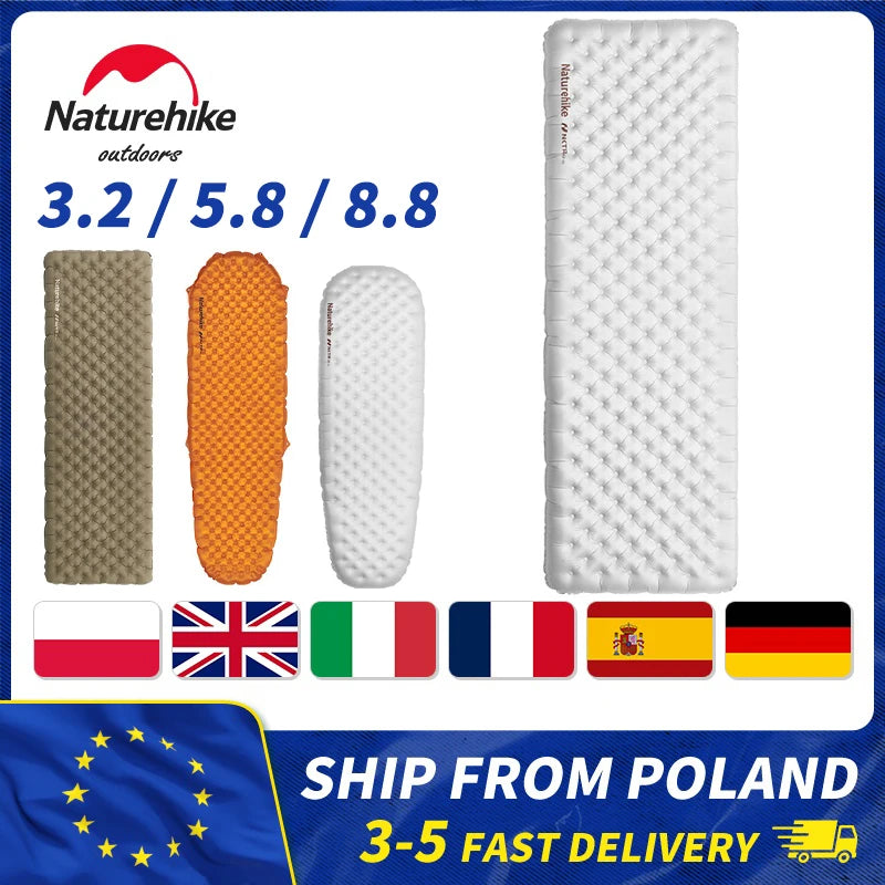 Naturehike Camping Mat 3.2/5.8/8.8 High R Value Ultralight Warm Inflatable Mattress Outdoor Portable Folding Inflatable Mats