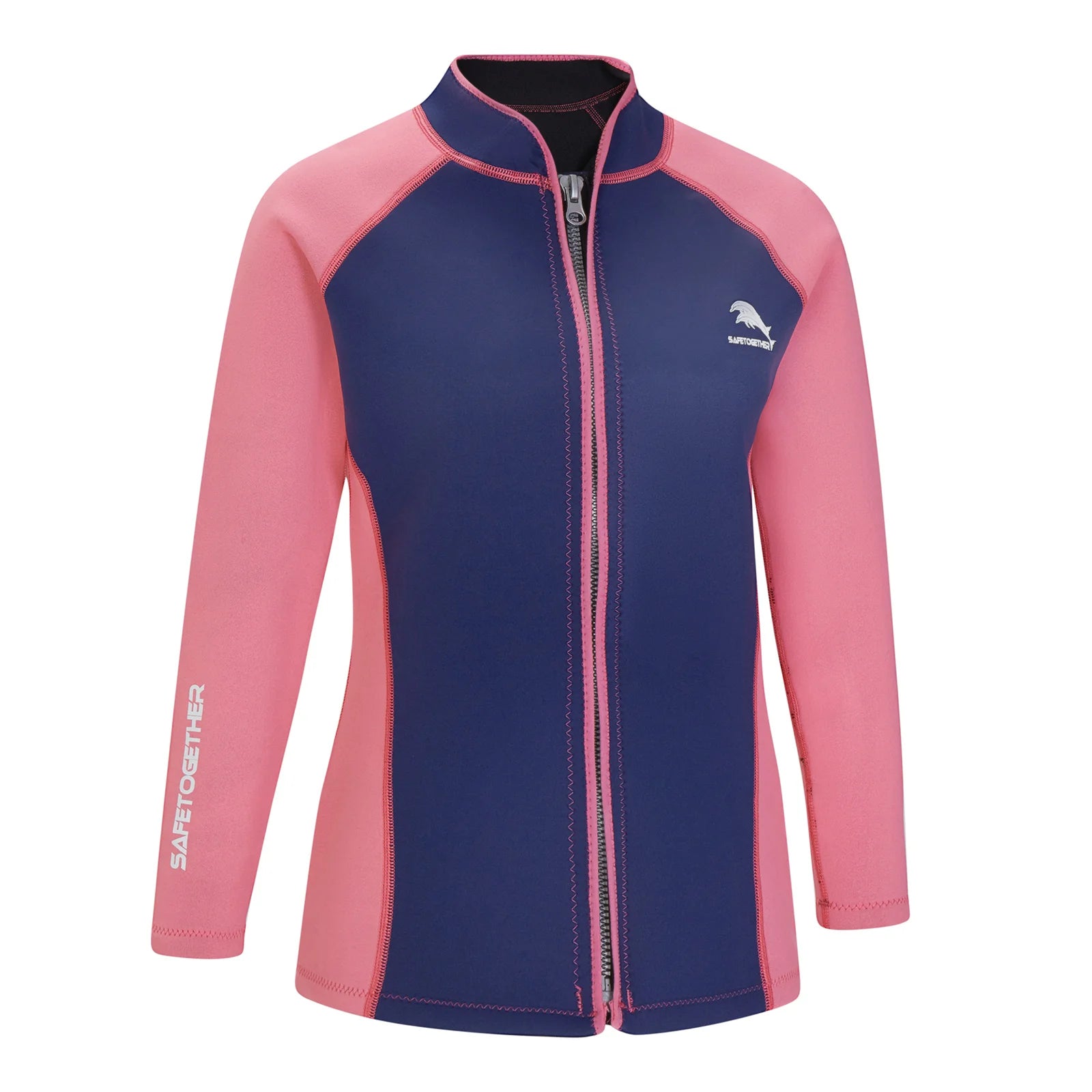 Women 2mm Neoprene Wetsuit Top Stand Collar Long Sleeve Zipper Color Block Surfing Thermal Jacket for Swimming Snorkeling Diving