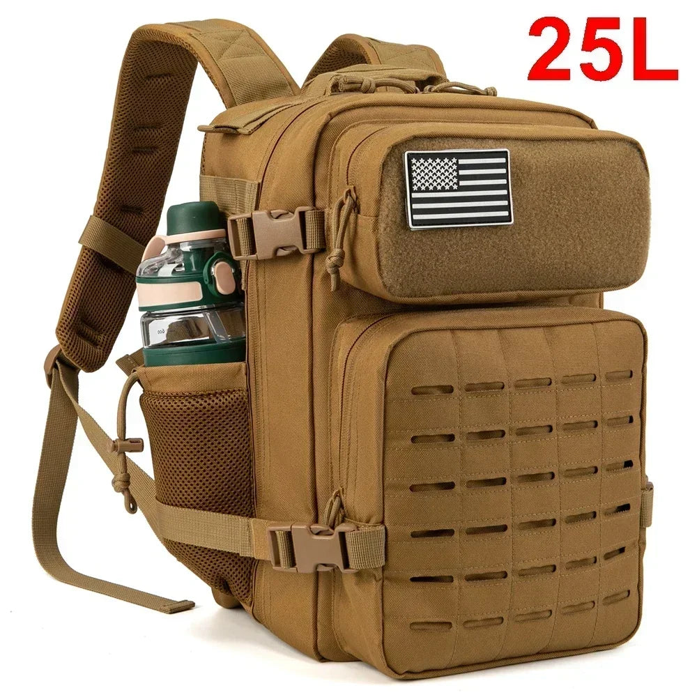 25L/ 45L Tactical Backpack Heavy Duty Camping Hiking Travel Commute School Rucksack With Bottle Holder