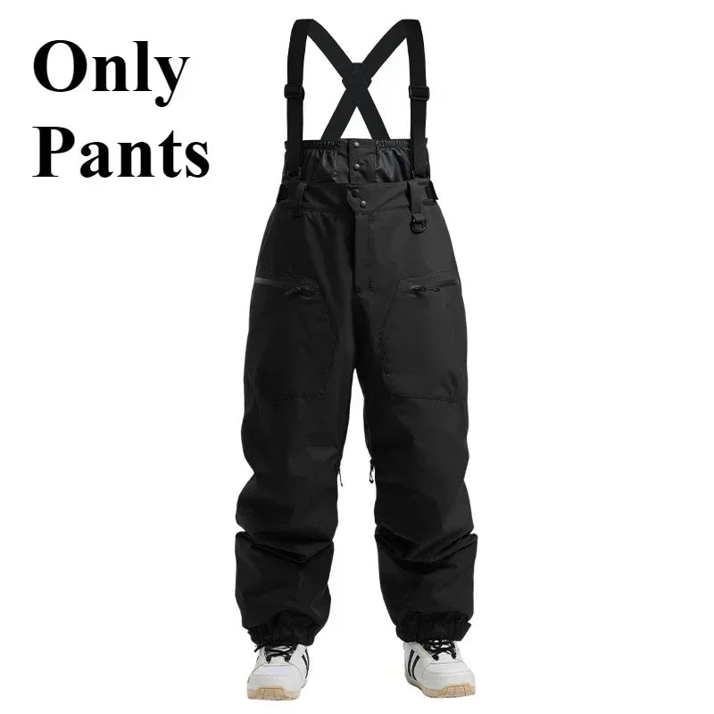Ski Pants Outdoor Winter Thickening Warm Skiing Strap Overalls New Men Women Loose Snow Waterproof Windproof Snowboard Trousers