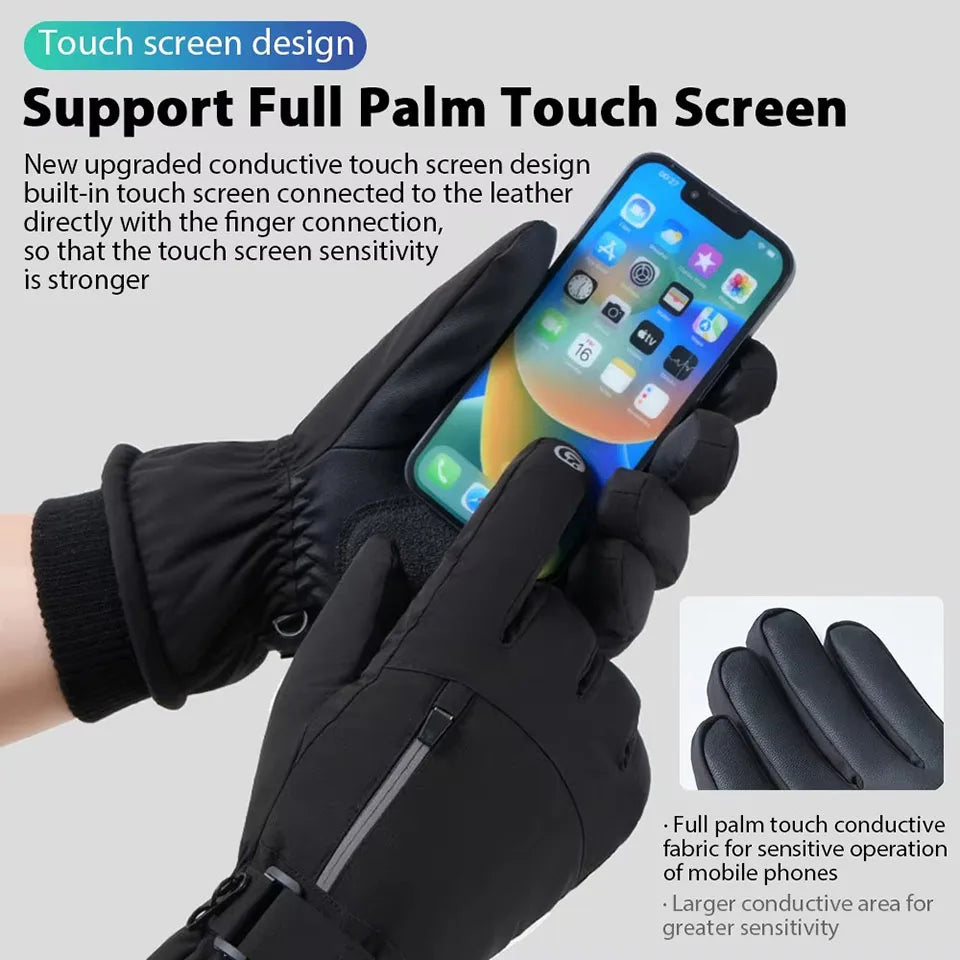 1Pair Ski Gloves Lengthen The Wrist Windproof Warm Thickened Palm Pads Commuting Cycling Waterproof Touch Screen Unisex