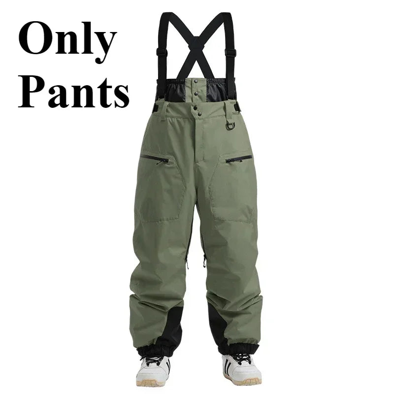 Ski Pants Outdoor Winter Thickening Warm Skiing Strap Overalls New Men Women Loose Snow Waterproof Windproof Snowboard Trousers