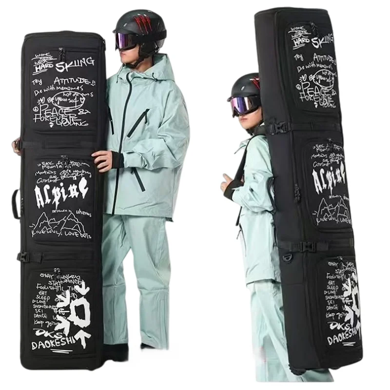 Ski Bag with Wheels Waterproof Snowboard Travel Bag Backpack Carry On with Shoulder Strap For Skiing Gear Storage