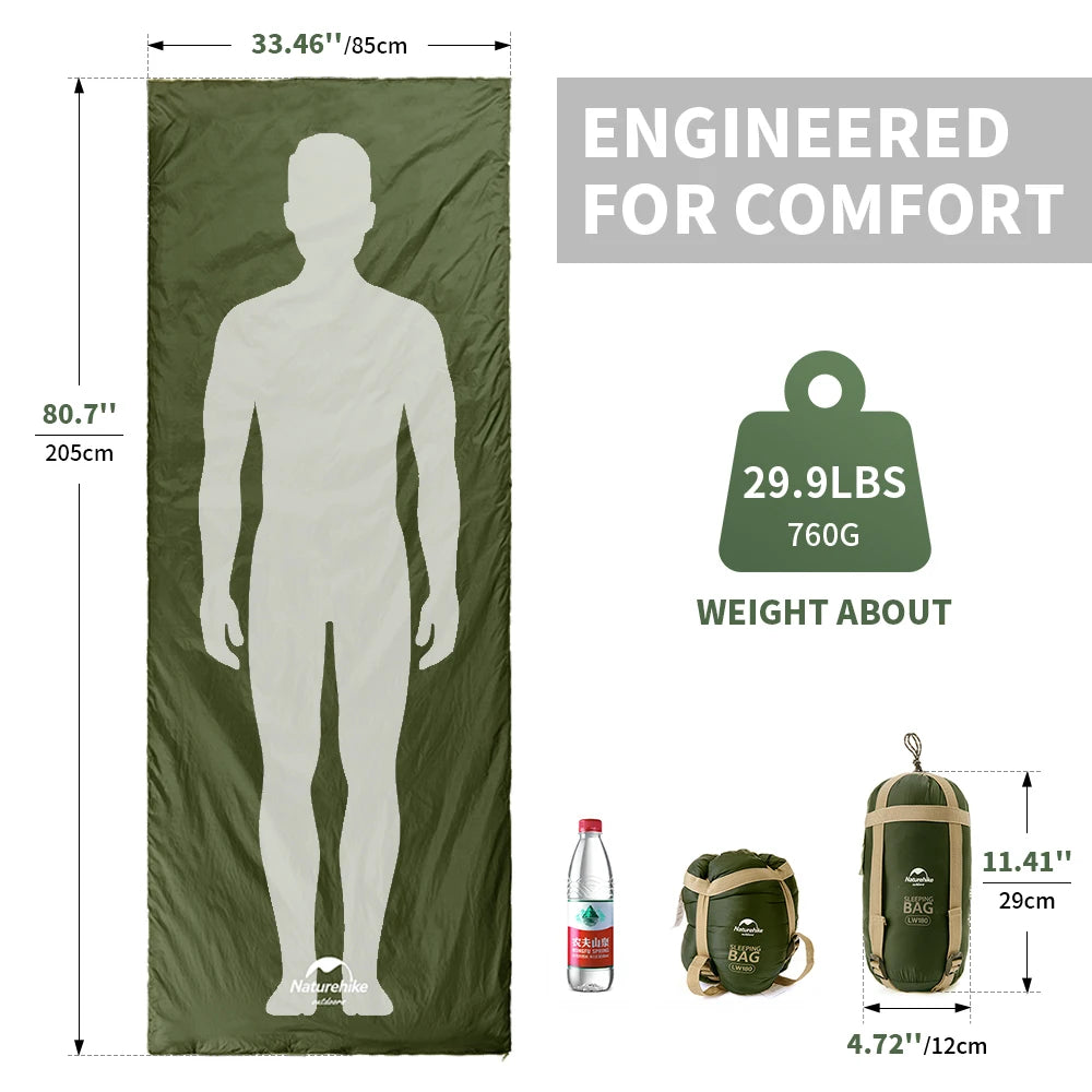 Naturehike lw180 Sleeping Bag Ultralight Sleeping Bag Spring Summer Sleeping Bag Outdoor Hiking Camping Sleeping Bag