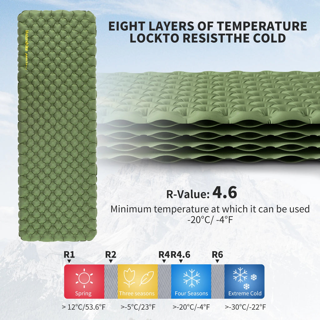 Naturehike 2024 New Camping Mattress 4.6 High R-Value Ultralight Folding Beach Air Sleeping Pad Outdoor Hiking Air Mattress