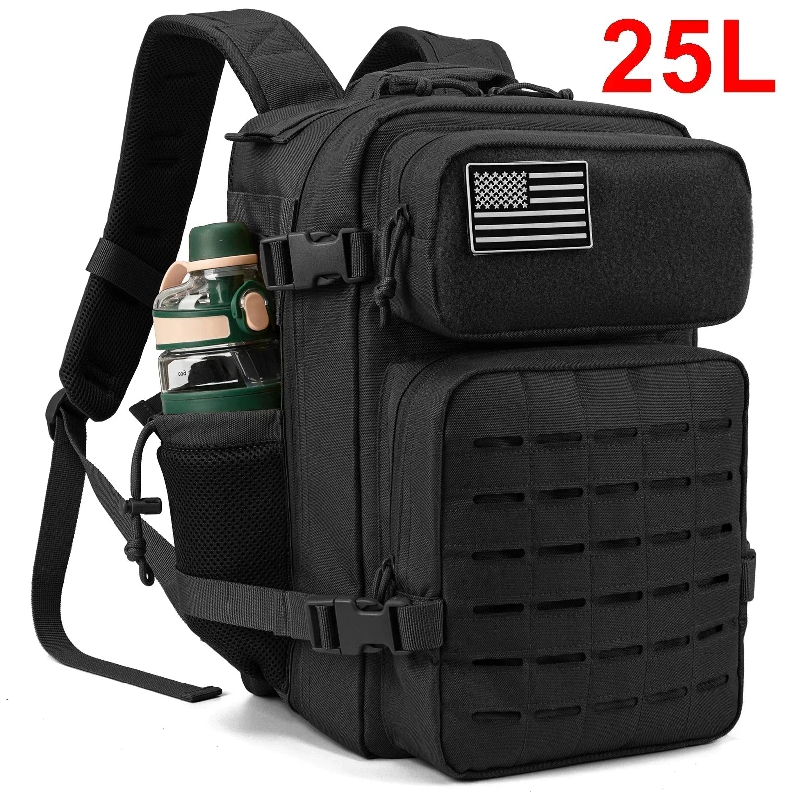 25L/ 45L Tactical Backpack Heavy Duty Camping Hiking Travel Commute School Rucksack With Bottle Holder