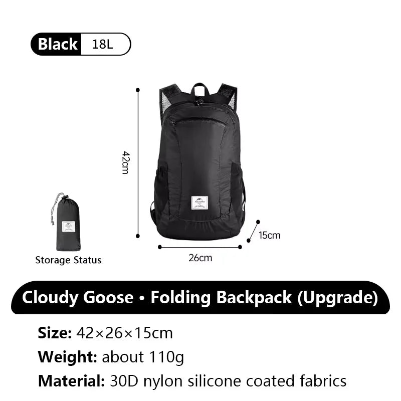 Naturehike Cloudy Goose 18L 22L Silicone Folding Backpack Lightweight Portable Waterproof Bag Outdoor Hiking Shoulder Skin Bags