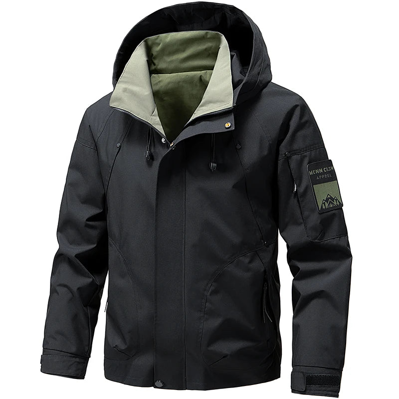 Waterproof Jacket Men Outdoor Softshell Zip Up Hooded Jacket Windbreaker Hiking Camping Coats Lightweight Spring Autumn Coats