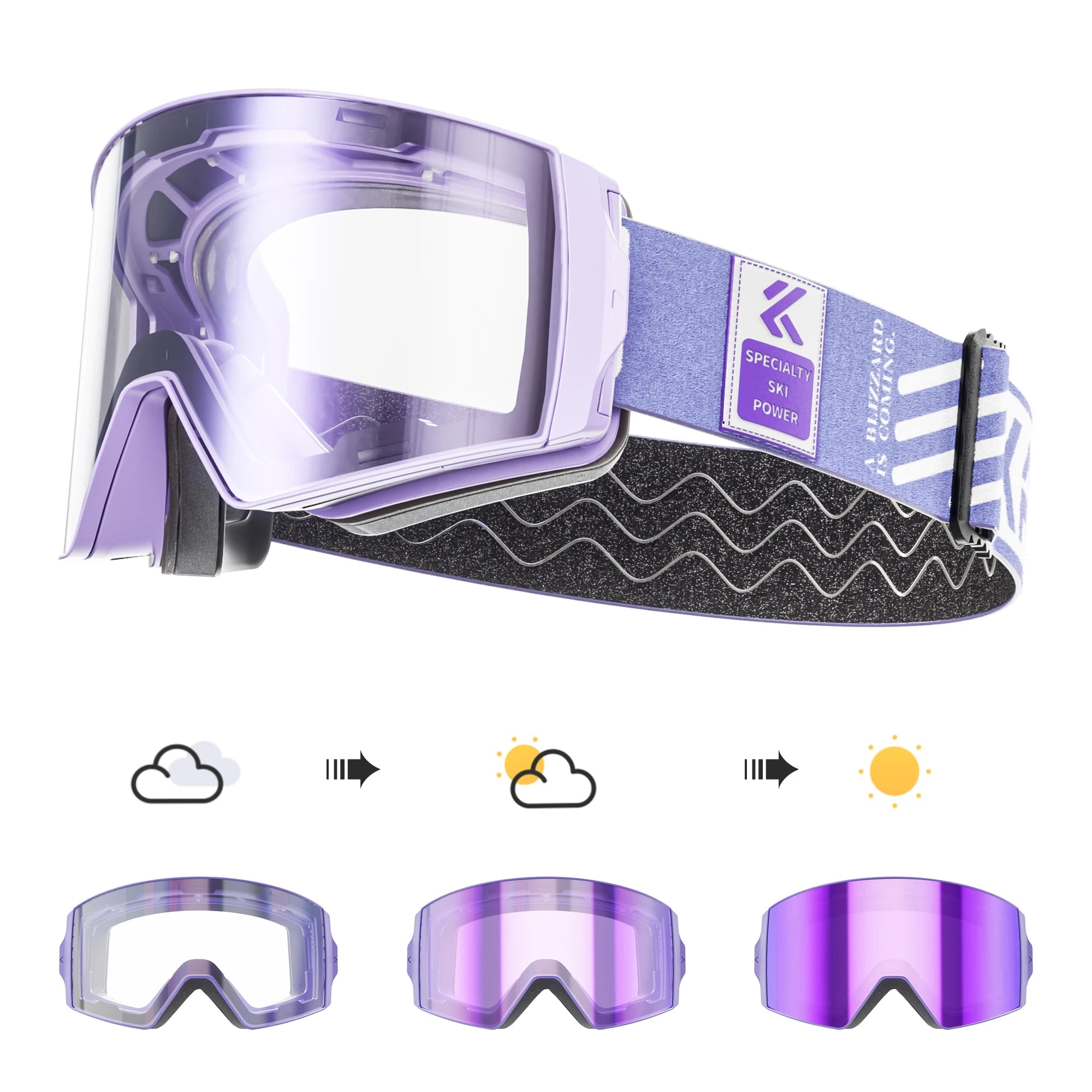 KAPVOE Outdoor Photochromic Ski Goggles Winter Snow Sports for Unisex Snow Glasses UV400 Anti-fog Magnetic Snowboard Glasses