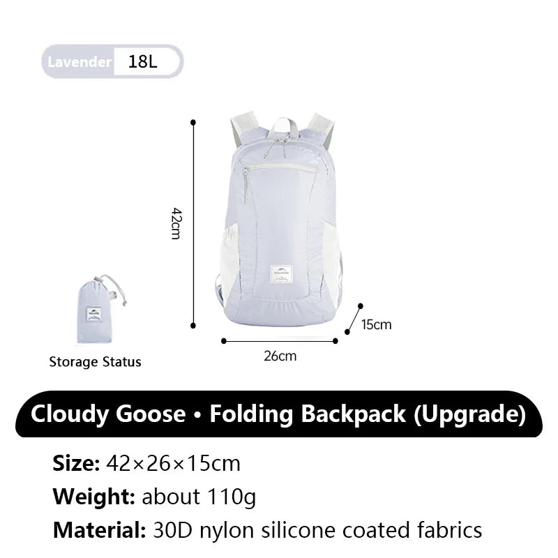Naturehike Cloudy Goose 18L 22L Silicone Folding Backpack Lightweight Portable Waterproof Bag Outdoor Hiking Shoulder Skin Bags