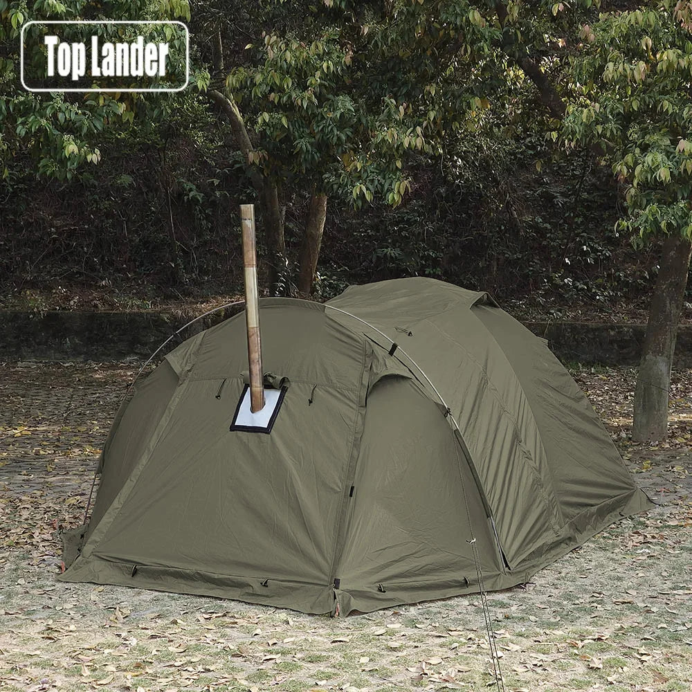 Fireproof 2 Person Winter Tent Hot Tent Waterproof Tunnel Dome Tent with Stove Jack and Snow Skirt for Camping Hiking 4 Season