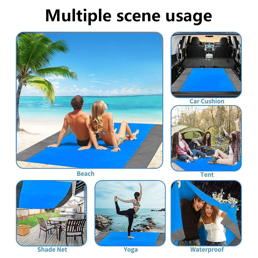 200*210cm Portable Sandproof Beach Mat Beach Blanket Waterproof Quick Drying Lightweight Picnic Mat for Travel Camping Hiking