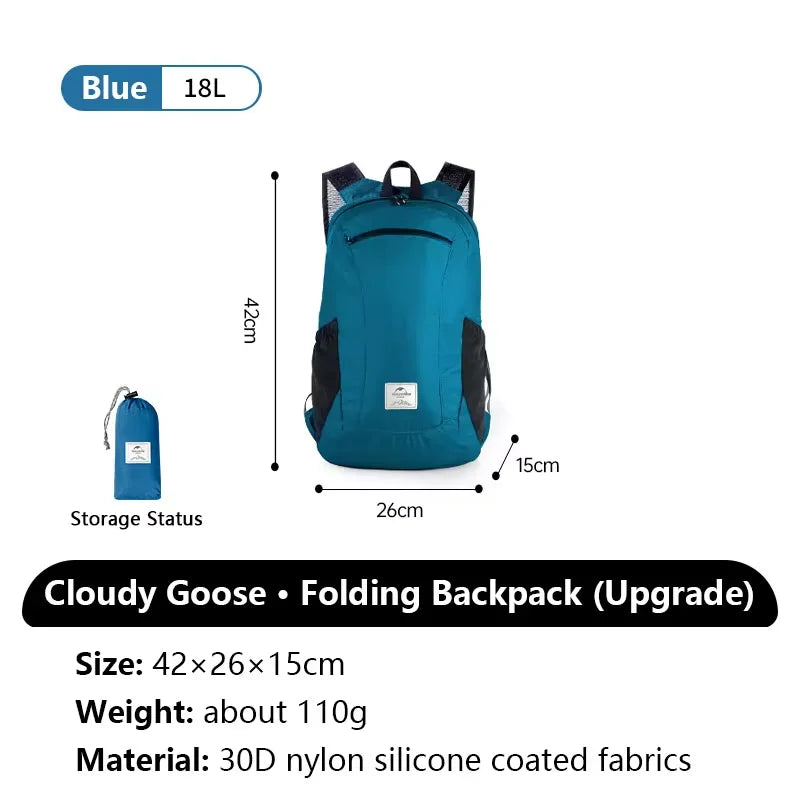 Naturehike Cloudy Goose 18L 22L Silicone Folding Backpack Lightweight Portable Waterproof Bag Outdoor Hiking Shoulder Skin Bags