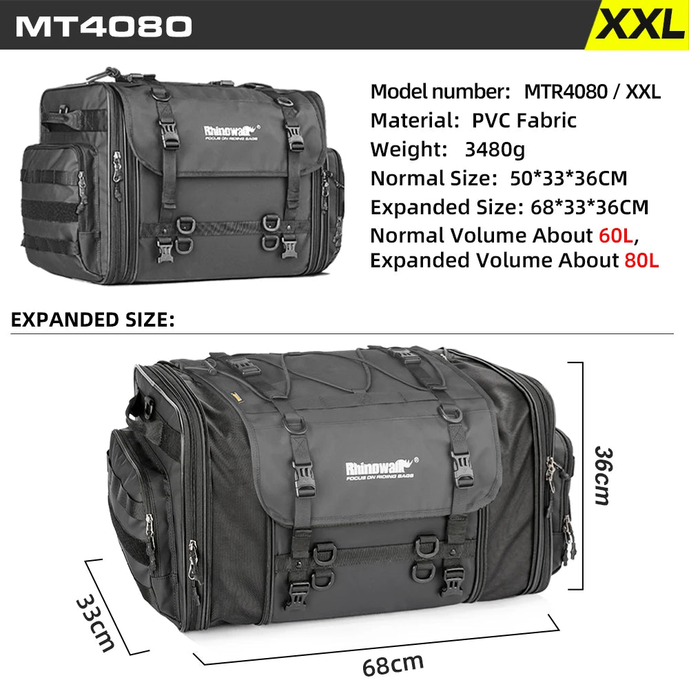 Rhinowalk Motorcycle Travel Luggage Bag Waterproof 19L-80L Expandable Big Capacity Motor Tail/Trunk/Rack Bag For Most Motorcycle