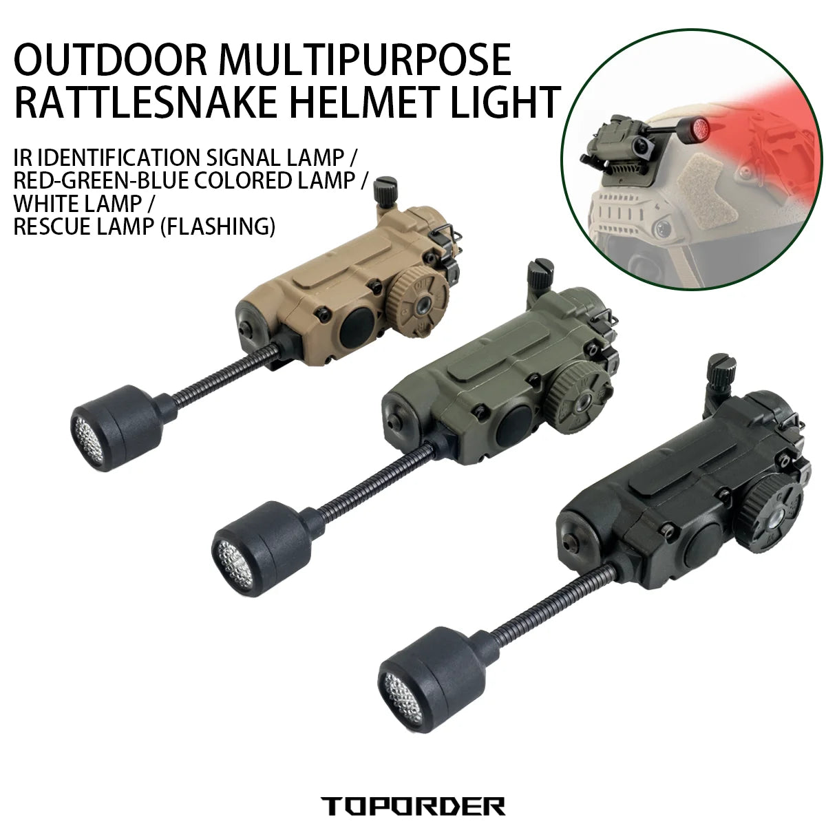 Tactical Sidewinder Helmet Lamp Strobe Light Red/Green/Blue/White/IR Head IFF Light Hunting Fishing Auxiliary LED Flashlight