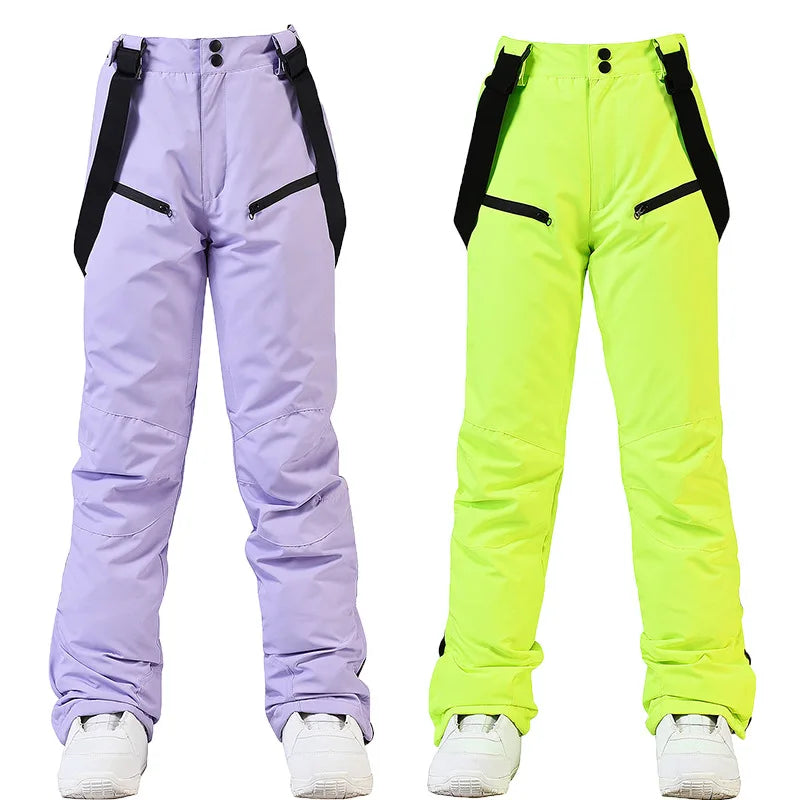New Fashion Ski Pants Men Women Windproof Waterproof Snow Trousers Winter Snowboarding Suspender Pants with Waist Protection