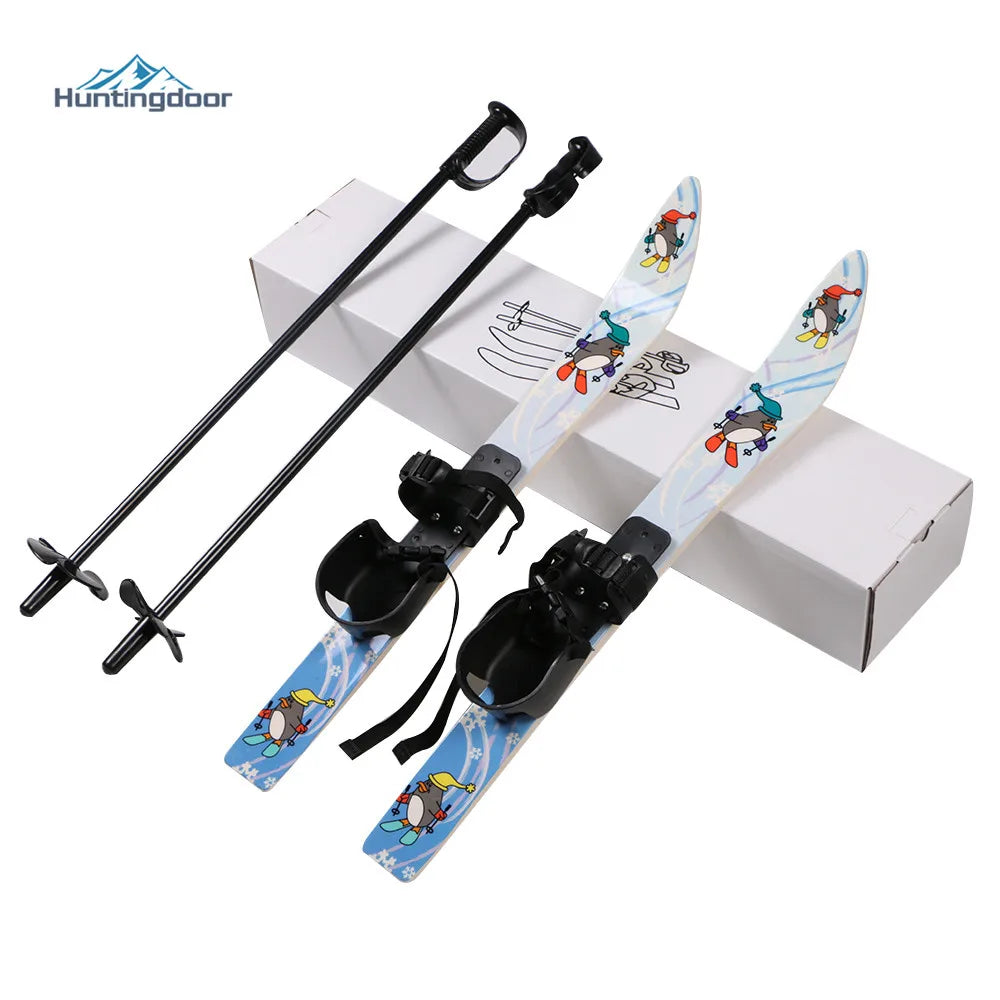 Children Ski Board Snowboarding Binding Ski Poles for Kids Skiing Snowboard Gifts Winter Sports Ski Board 5-10 years old