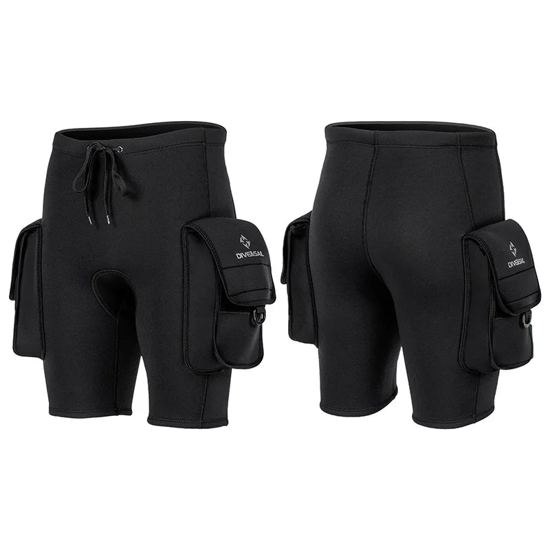 Men Wetsuit Shorts 3mm Neoprene Diving Shorts with Pocket Man Surfing Pants for Water Sports Swimming Snorkeling Boating Scuba