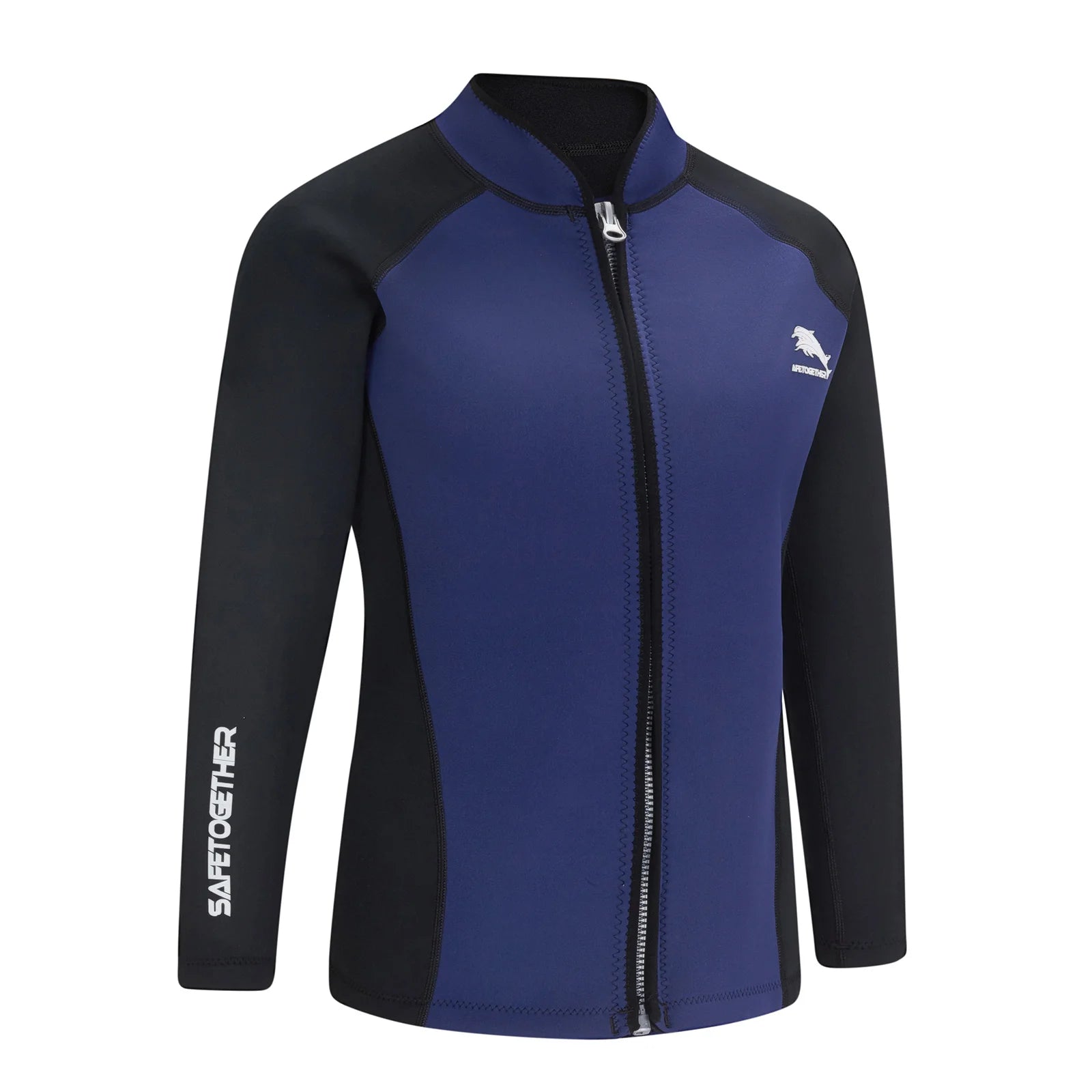 Women 2mm Neoprene Wetsuit Top Stand Collar Long Sleeve Zipper Color Block Surfing Thermal Jacket for Swimming Snorkeling Diving