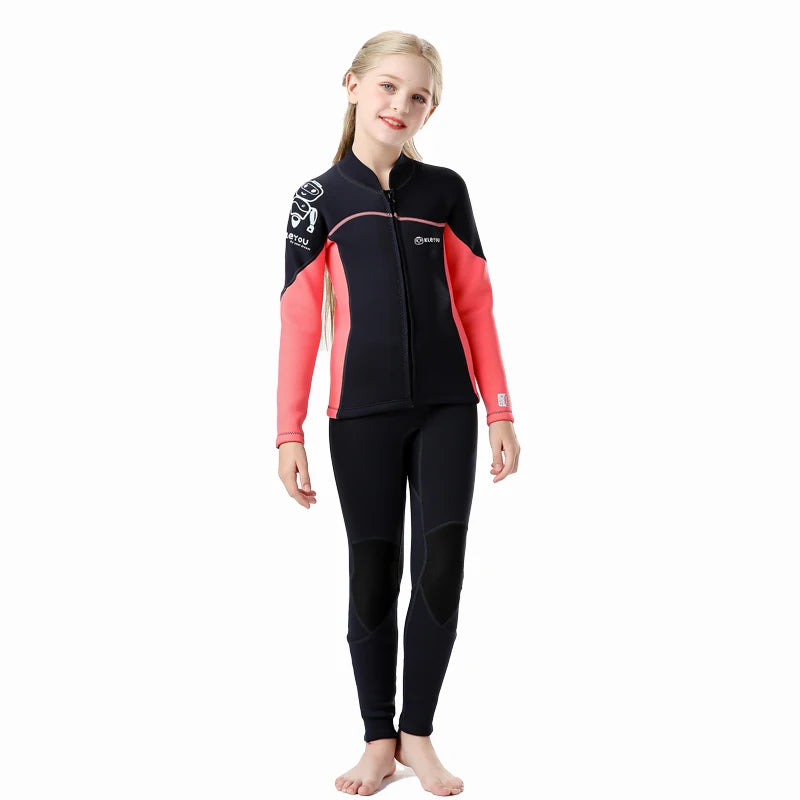Kids Full Wetsuit - 2.5mm Neoprene Diving Suit, Keeps Warm, Professional Two-Piece Swimsuit for Swimming, Surfing and Beach