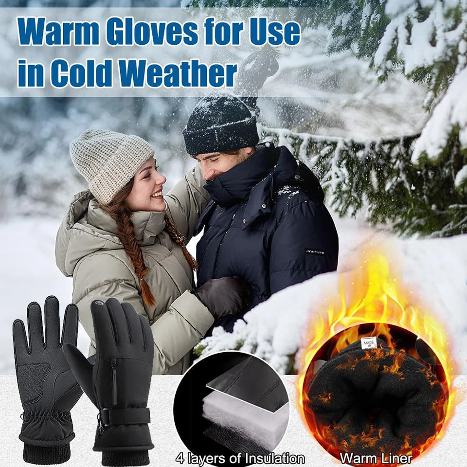 1Pair Ski Gloves Lengthen The Wrist Windproof Warm Thickened Palm Pads Commuting Cycling Waterproof Touch Screen Unisex