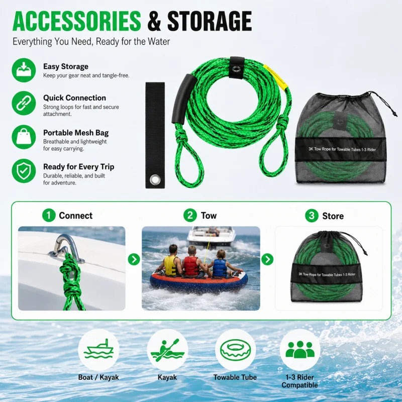 Tow Rope for Inflatable Towable Tube, Boat Pull Rope for Wakeboard Paddle Board Kayak Surfboard Kneeboard Water Sports