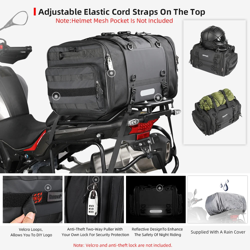 Rhinowalk Motorcycle Travel Luggage Bag Waterproof 19L-80L Expandable Big Capacity Motor Tail/Trunk/Rack Bag For Most Motorcycle