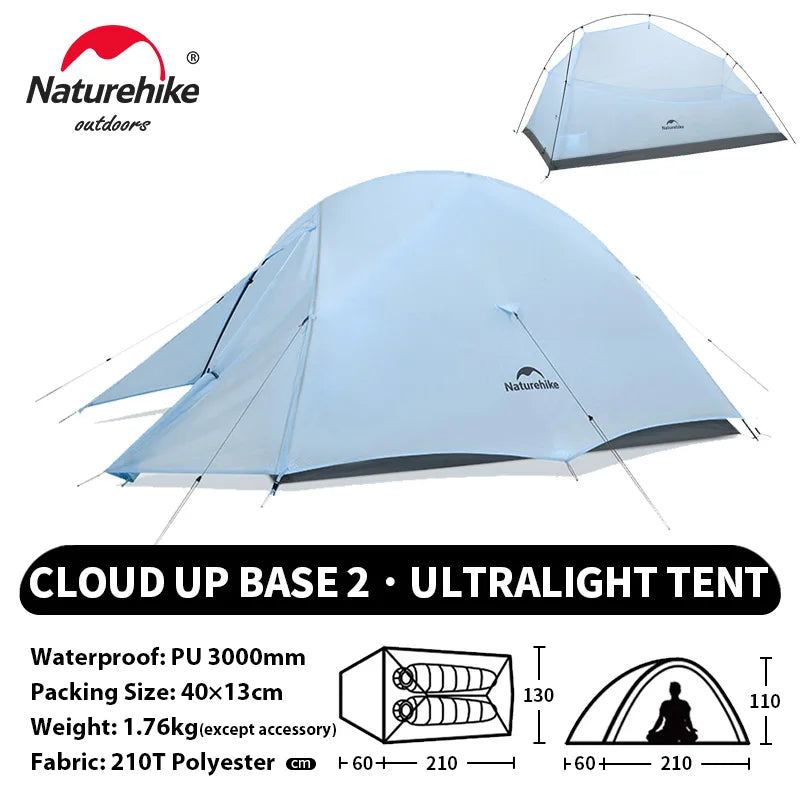 Naturehike Cloud Up 2 People Tent Ultralight 20D Camping Tent Waterproof Outdoor Hiking Travel Backpacking Cycling Fishing Tents