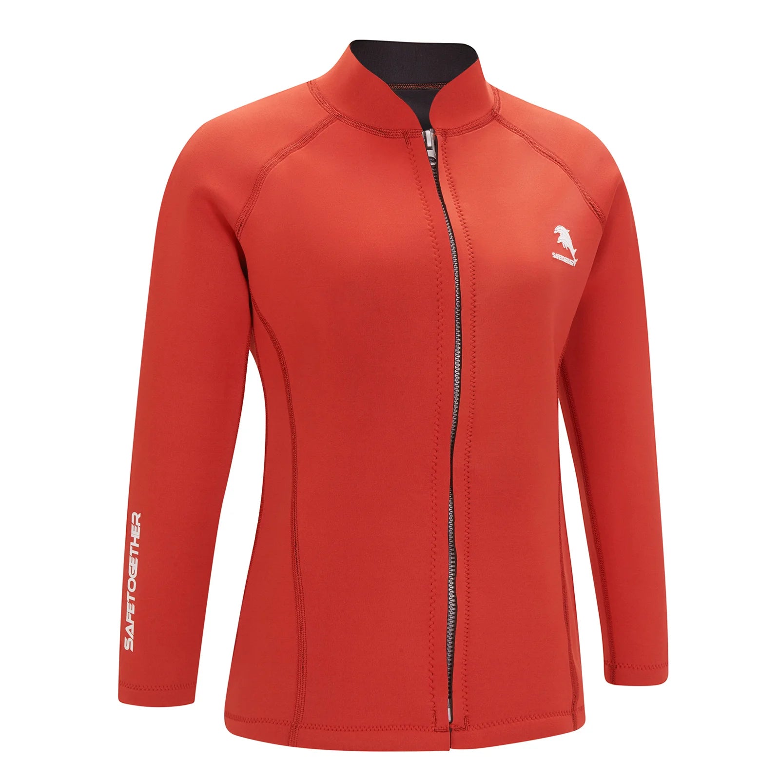 Women 2mm Neoprene Wetsuit Top Stand Collar Long Sleeve Zipper Color Block Surfing Thermal Jacket for Swimming Snorkeling Diving
