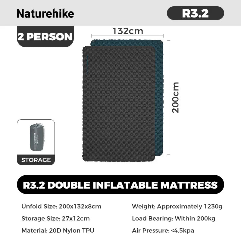 Naturehike Camping Mat 3.2/5.8/8.8 High R Value Ultralight Warm Inflatable Mattress Outdoor Portable Folding Inflatable Mats