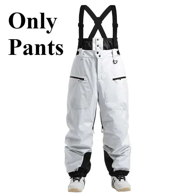 Ski Pants Outdoor Winter Thickening Warm Skiing Strap Overalls New Men Women Loose Snow Waterproof Windproof Snowboard Trousers