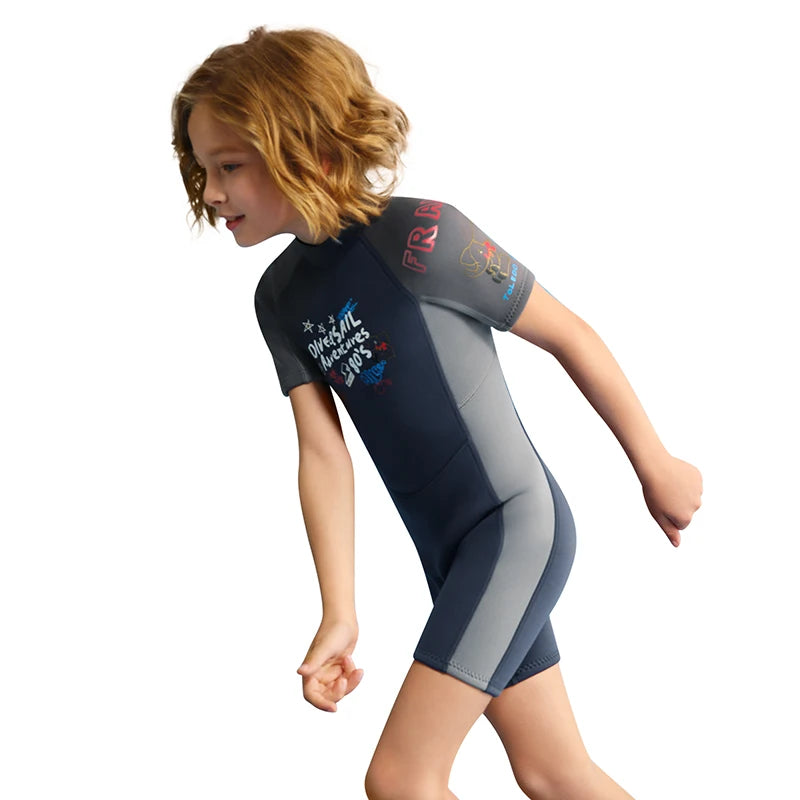 Children Shorty Wetsuit 2.5mm Neoprene Thick Swimsuits  One Piece Surfing Sport Diving Suit for Boys Short Sleeve