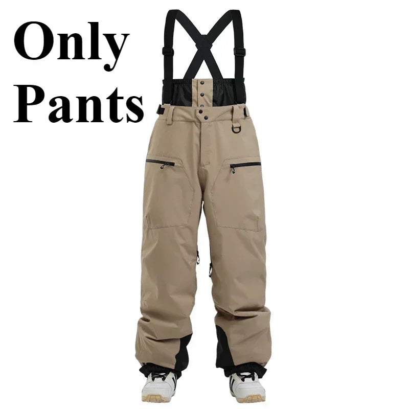 Ski Pants Outdoor Winter Thickening Warm Skiing Strap Overalls New Men Women Loose Snow Waterproof Windproof Snowboard Trousers