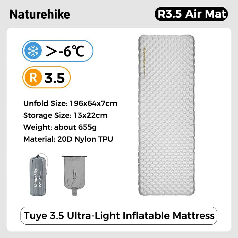 Naturehike Camping Mat 3.2/5.8/8.8 High R Value Ultralight Warm Inflatable Mattress Outdoor Portable Folding Inflatable Mats