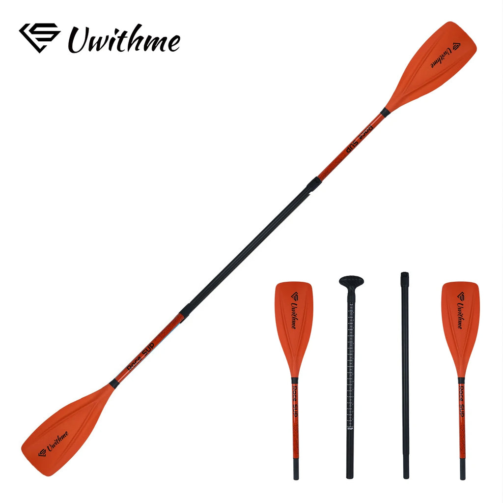 Adjustable 4-Piece Semi Carbon SUP Paddle Convertible Single/Double Blade Carbon Blend Kayak Paddle Board Oar for Surfing Sports