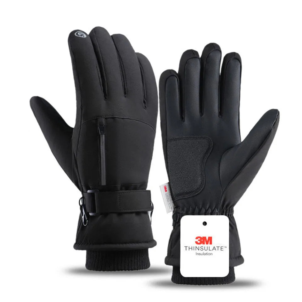 1Pair Ski Gloves Lengthen The Wrist Windproof Warm Thickened Palm Pads Commuting Cycling Waterproof Touch Screen Unisex