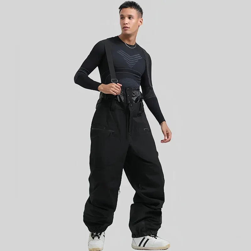 Ski Pants Outdoor Winter Thickening Warm Skiing Strap Overalls New Men Women Loose Snow Waterproof Windproof Snowboard Trousers
