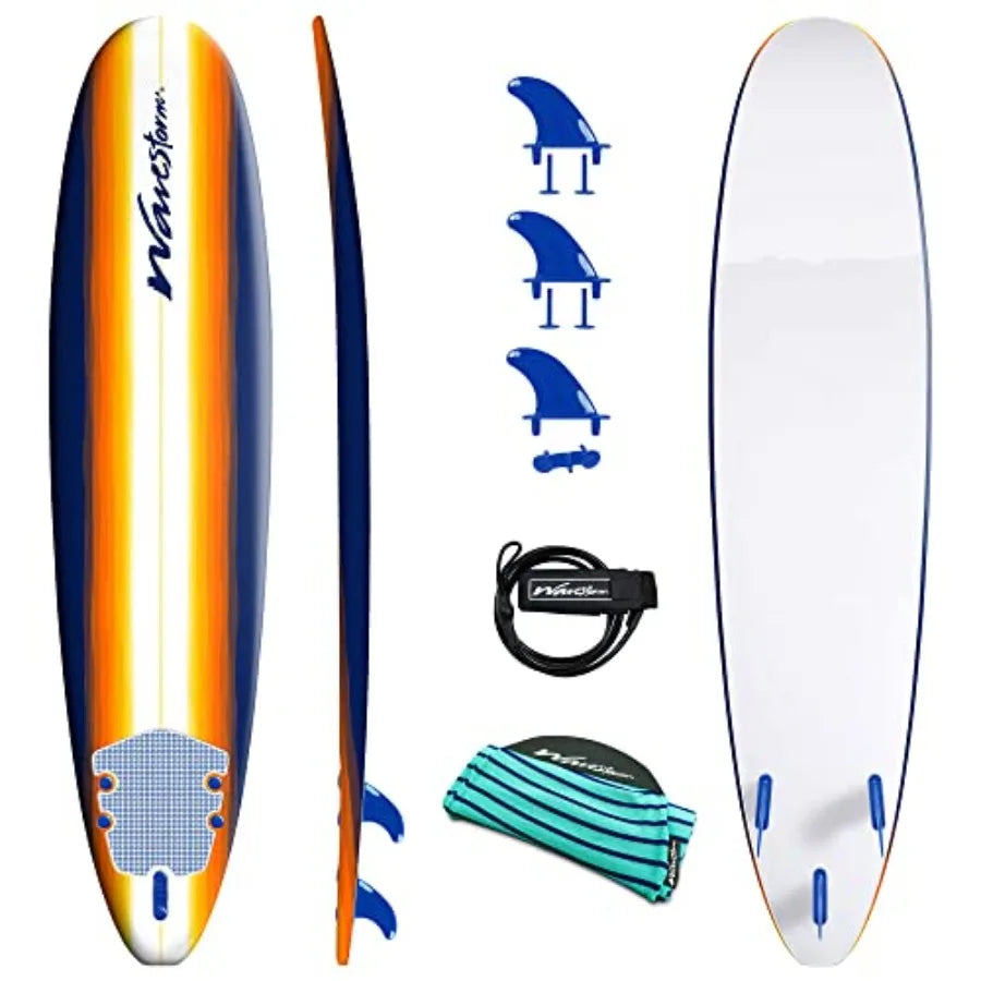 Classic Soft Top Foam 8ft Surfboard for beginners, EVA foam construction, blue and white color, ultra-lightweight and durable w
