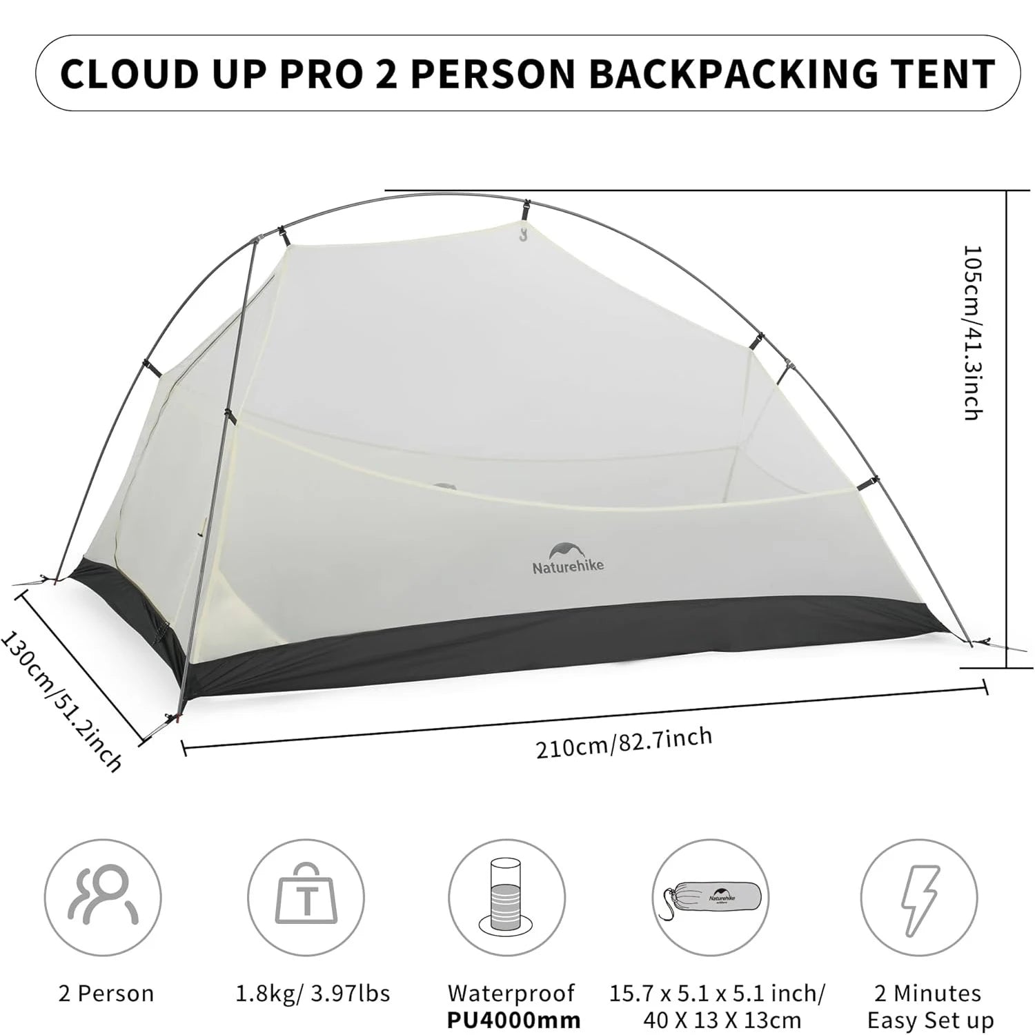 Naturehike Cloud Up Pro 1 2 3 Person Tent Outdoor Camping Tent Ultralight Waterproof Tent Free Standing Hiking Backpacking Tent