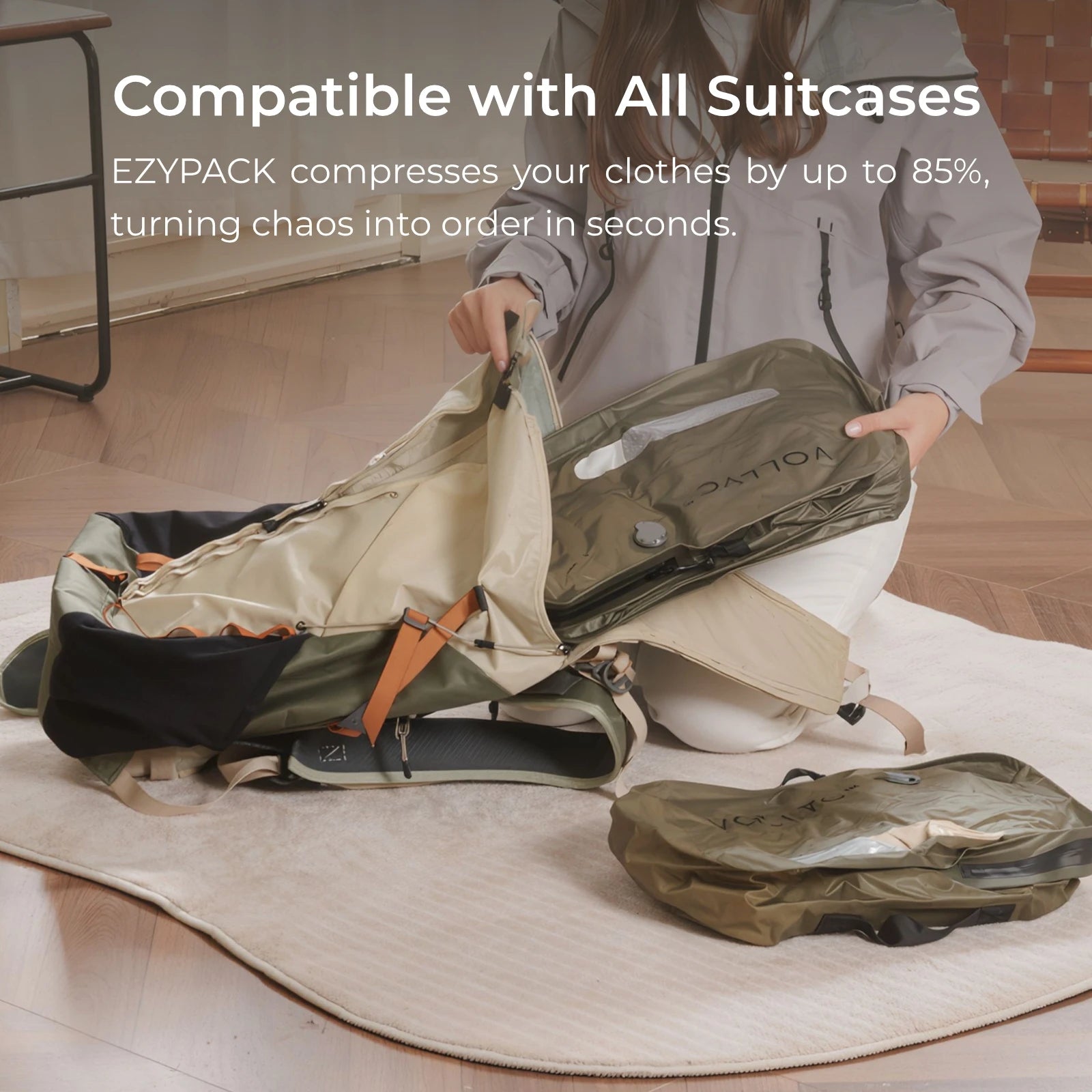 FLEXTAIL X VOLLYC EZYPACK - 18-55L Vacuum Storage Bag, Reusable Clothing Storage Bag, Travel Compression Backpack Luggage Bag