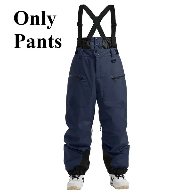 Ski Pants Outdoor Winter Thickening Warm Skiing Strap Overalls New Men Women Loose Snow Waterproof Windproof Snowboard Trousers