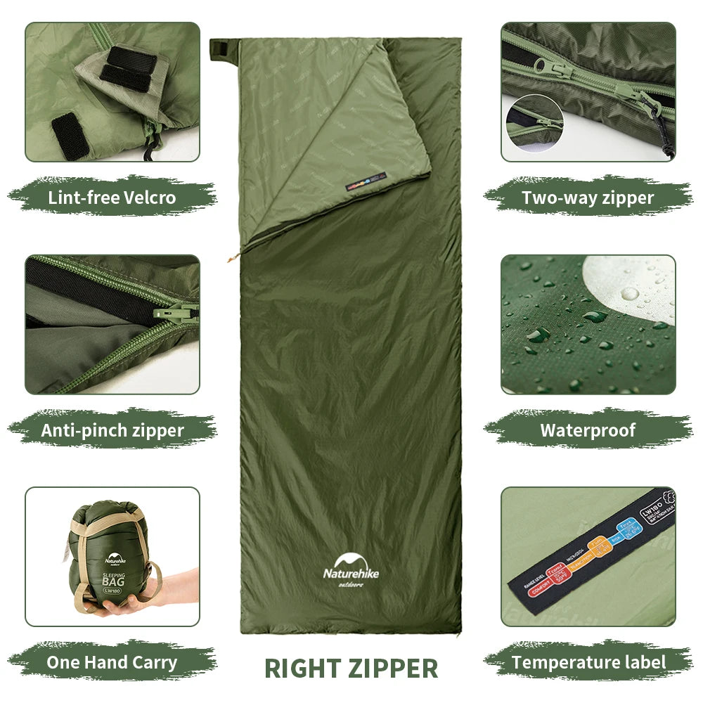 Naturehike lw180 Sleeping Bag Ultralight Sleeping Bag Spring Summer Sleeping Bag Outdoor Hiking Camping Sleeping Bag