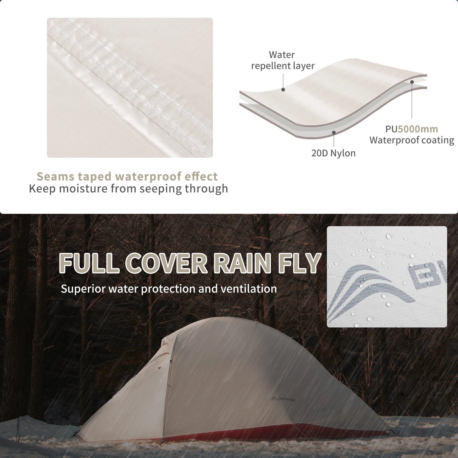 BISINNA Two Person Camping Tent Lightweight Waterproof Outdoor Trekking Travel Backpacking Hiking Fishing Cycling Tent