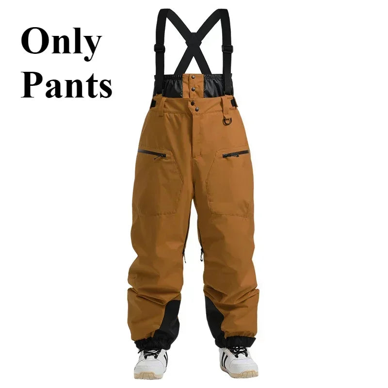 Ski Pants Outdoor Winter Thickening Warm Skiing Strap Overalls New Men Women Loose Snow Waterproof Windproof Snowboard Trousers